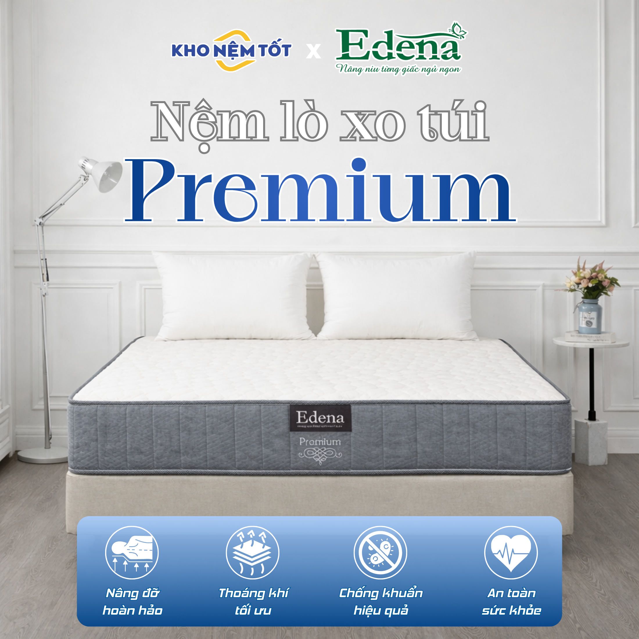 Nệm lò xo túi Edena Premium