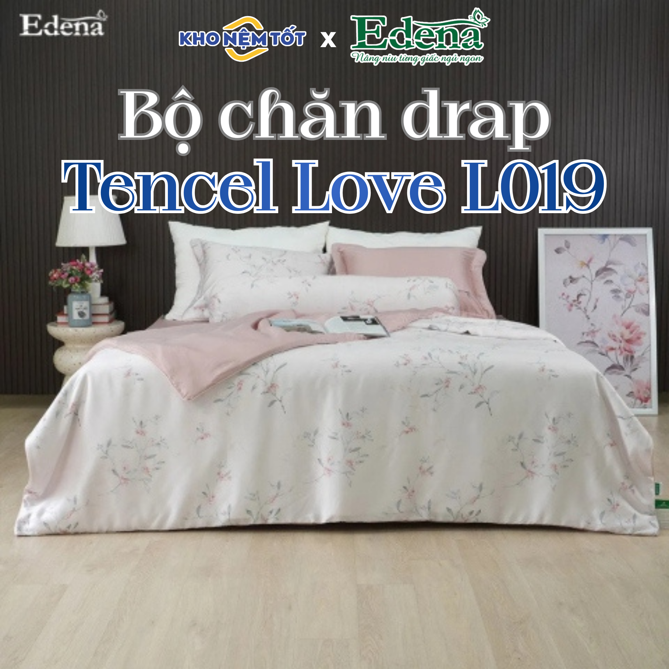 Bộ Chăn Drap Edena Tencel Love L019