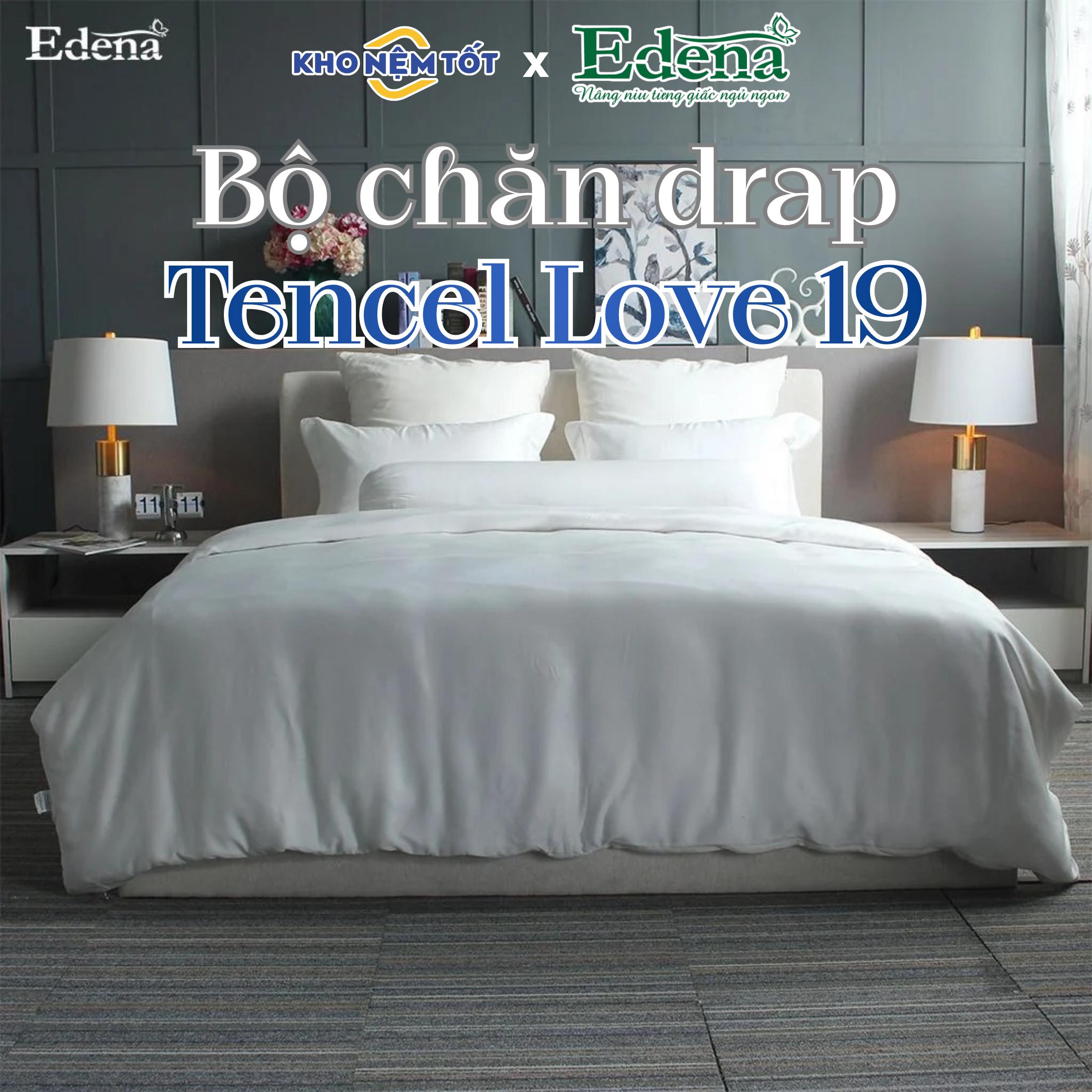 Bộ Chăn Drap Edena Tencel Love 19