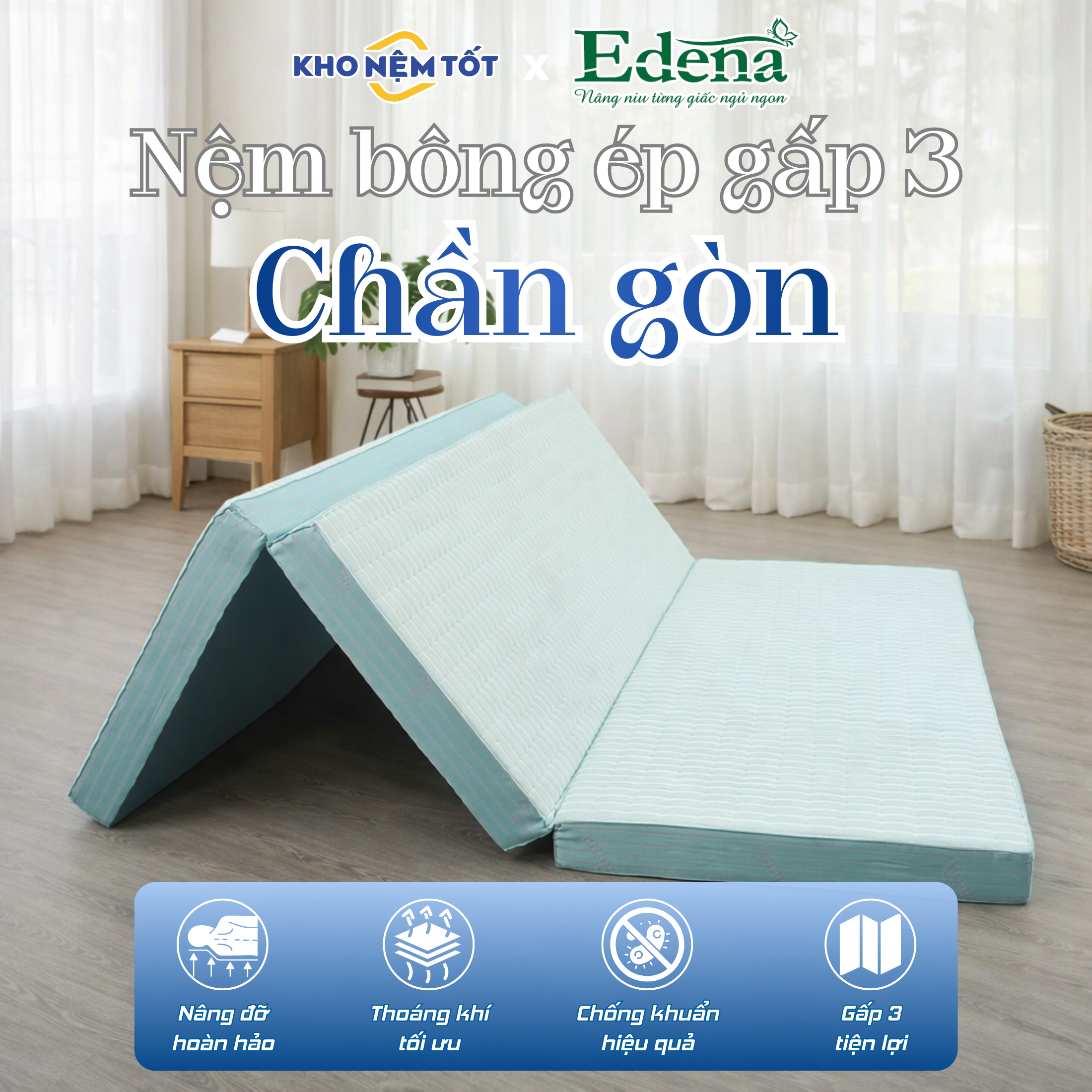 Nệm bông ép Edena chần gòn