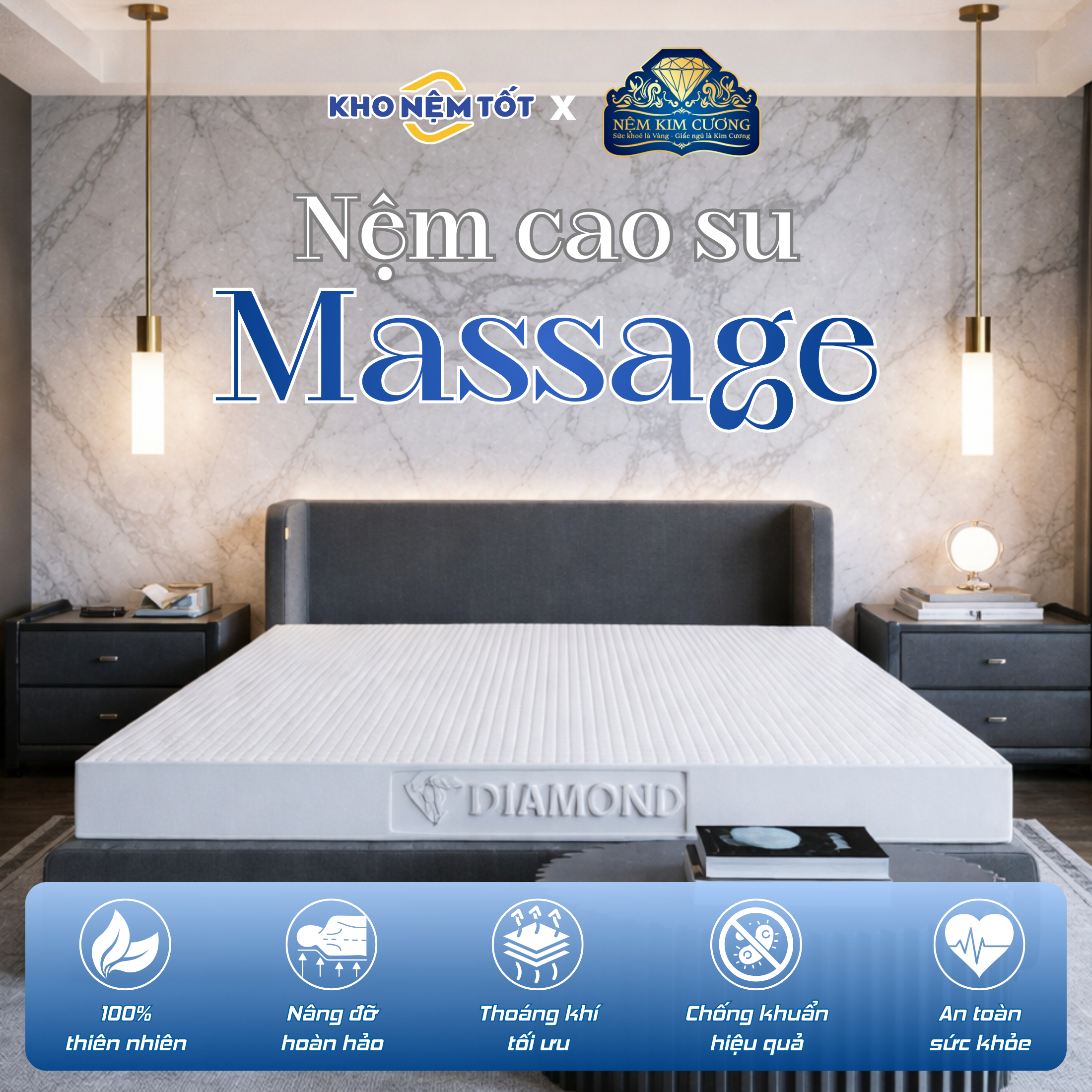 Nệm cao su Kim Cương Massage