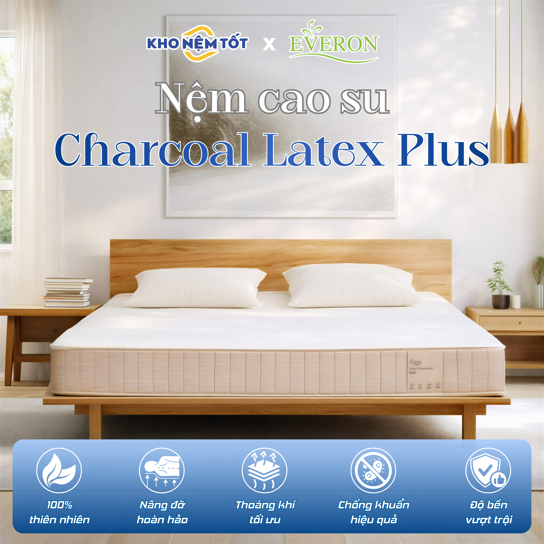 Nệm cao su thiên nhiên Everon Charcoal Latex Plus