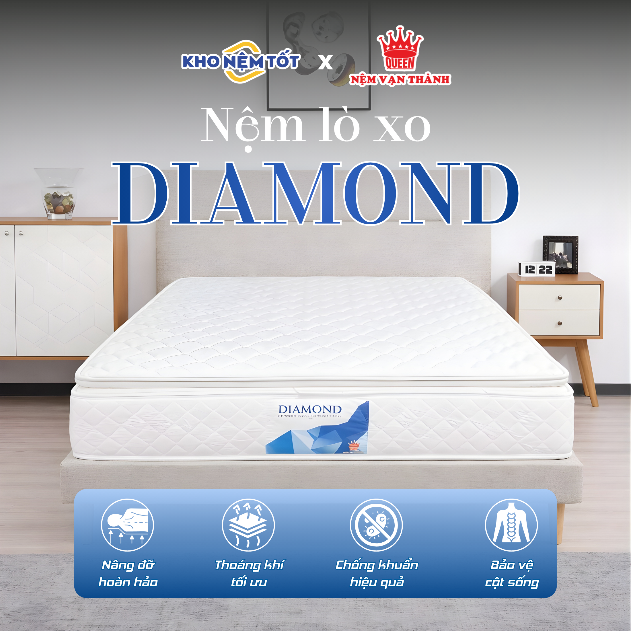 Nệm lò xo túi Vạn Thành Diamond