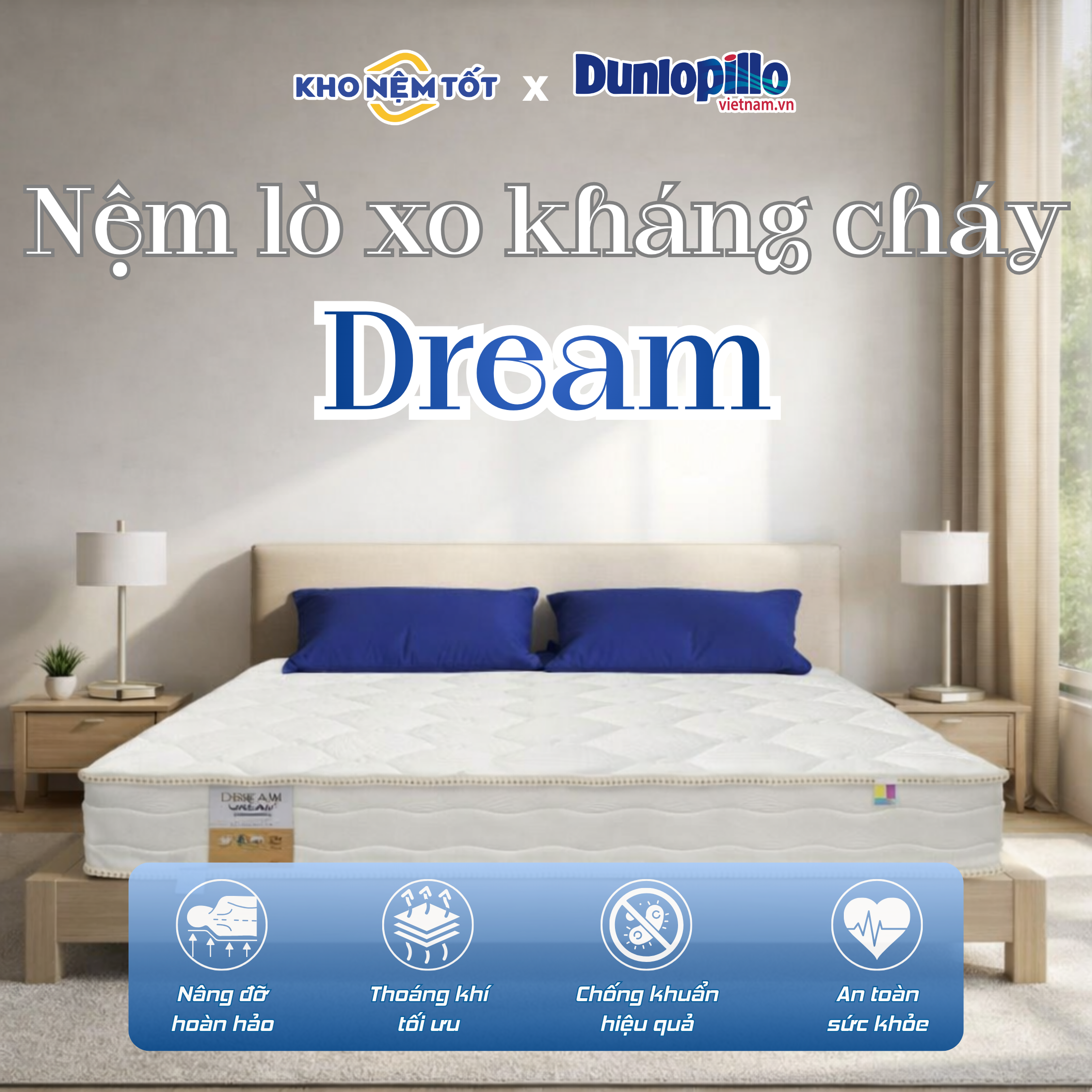 Nệm lò xo kháng cháy Dunlopillo Dream