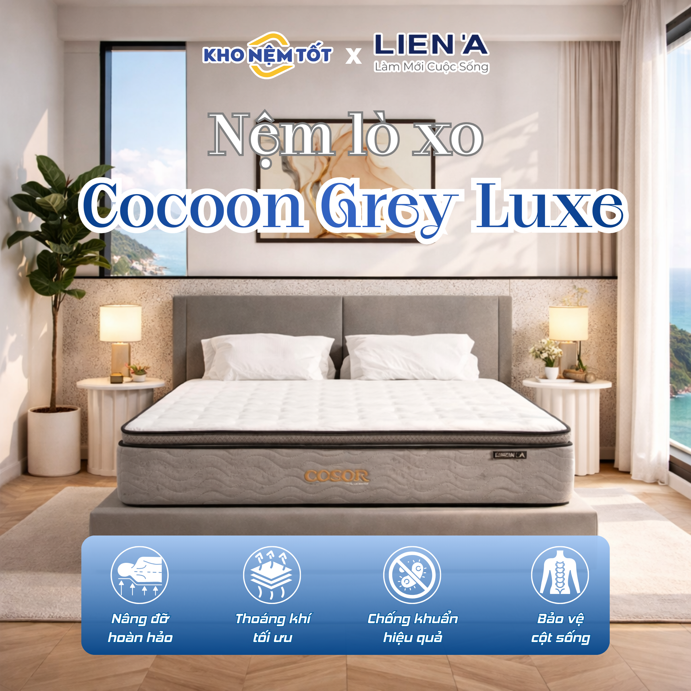 Nệm lò xo Liên Á Cocoon Grey Luxe