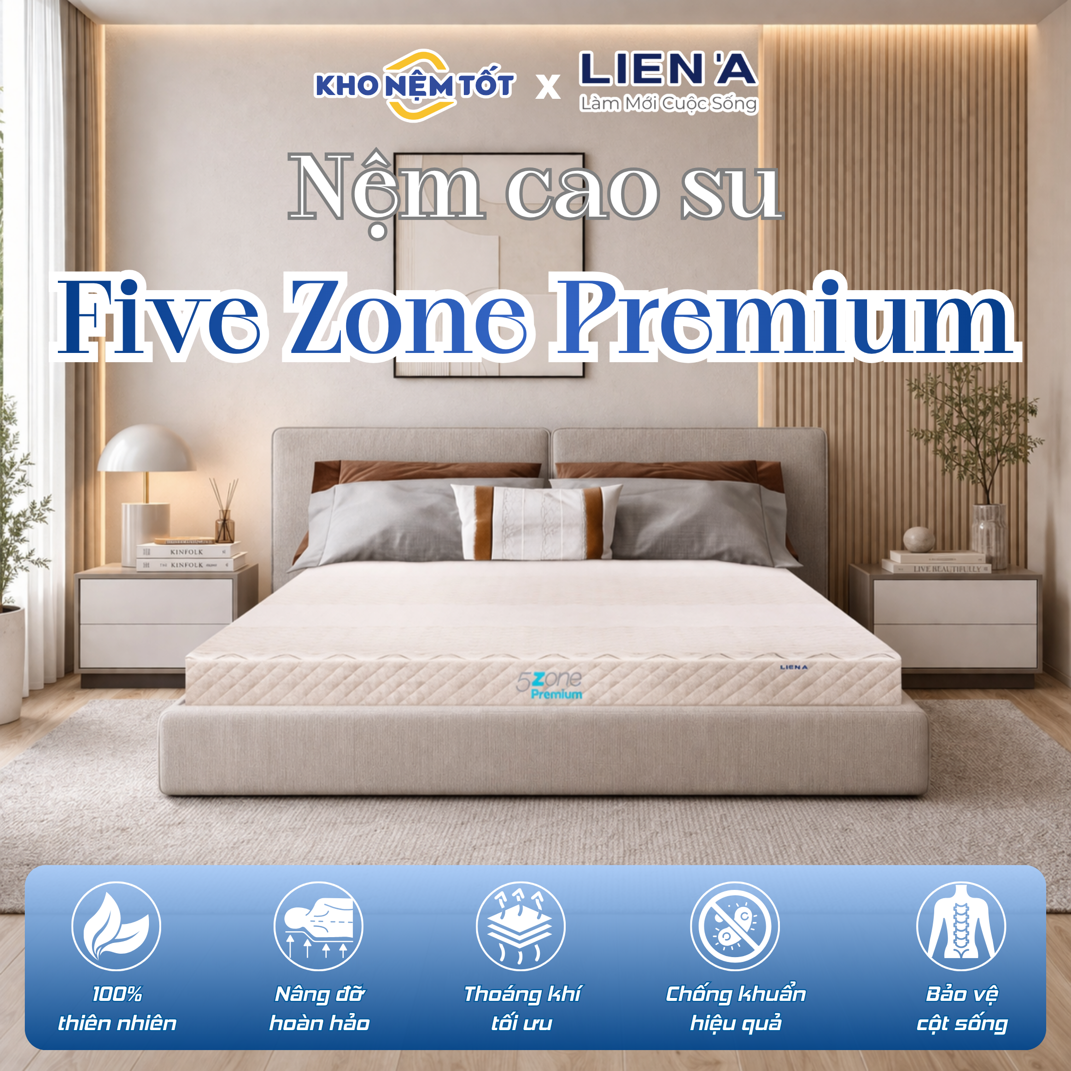 Nệm cao su thiên nhiên Liên Á Five Zone Premium