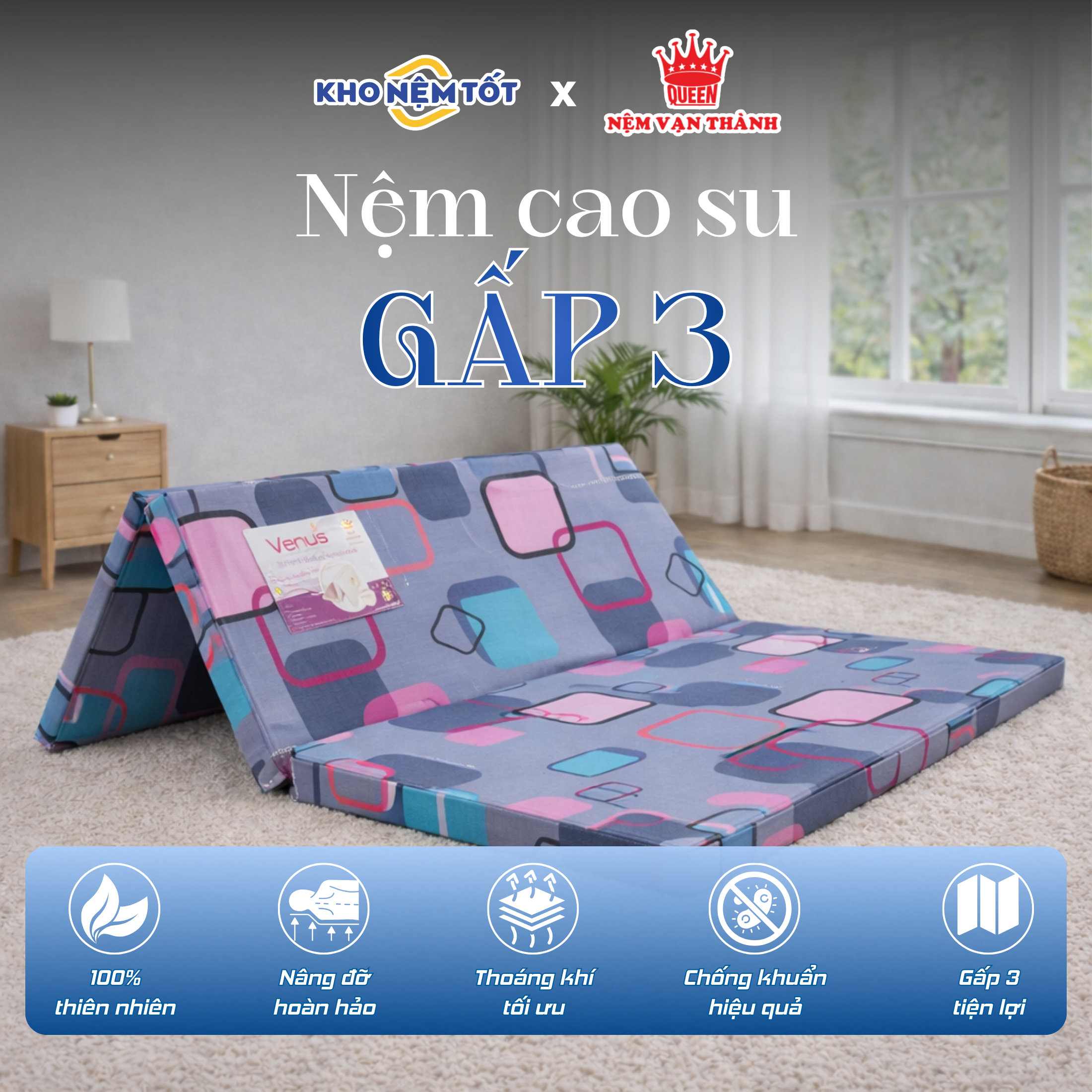 Nệm cao su gấp 3 Vạn Thành